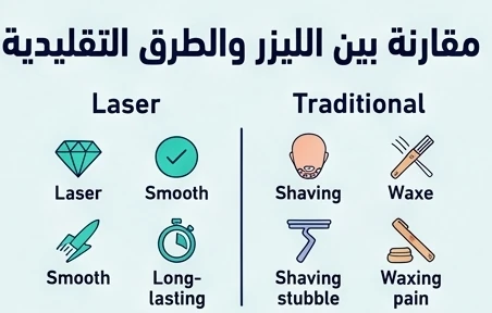 مقارنة بين الليزر والطرق التقليدية